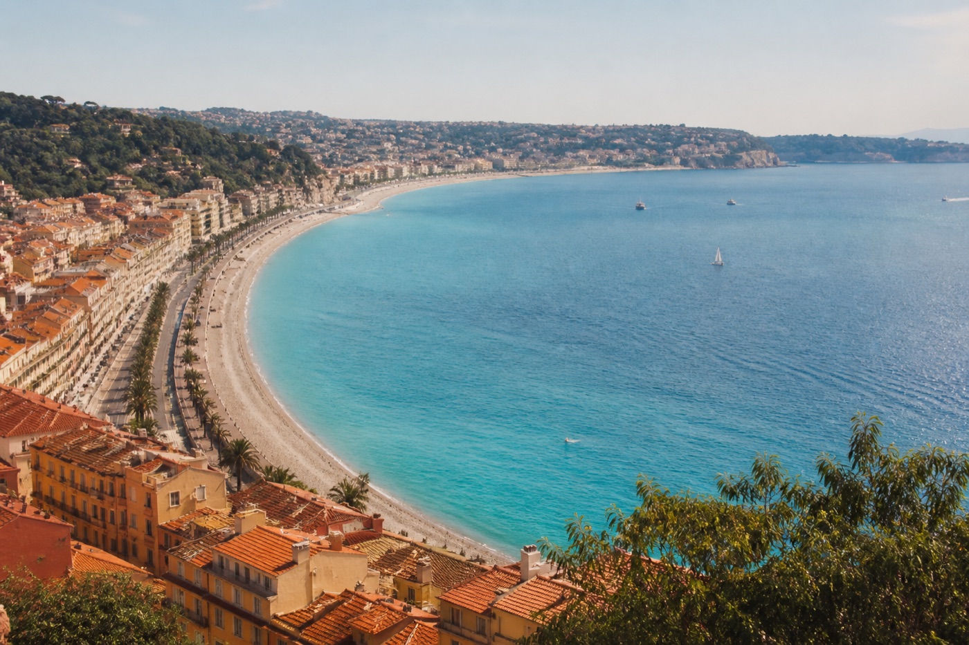 The Baie des Anges and rooftops in Nice